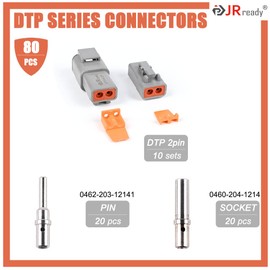 JRready ST6285 Deutsch DTP Connector Kit Waterproof Connectors 10 sets 2 Pin Connector KIT with 20 Pairs 16-12 AWG (1.0-3.0mm²) Solid Contacts Male and Female Closed Barred Terminal Kit
