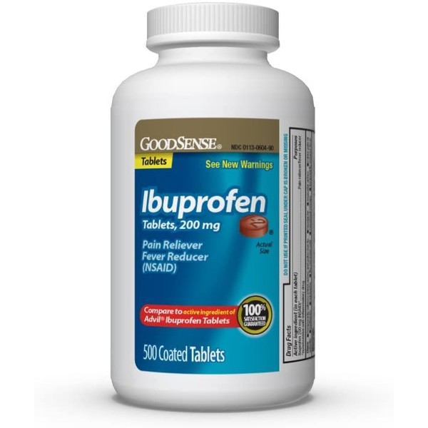 GoodSense Ibuprofen Tablets, 200 mg, Pain Reliever and Fever Reducer, 500 Count, Temporarily Relieves Minor Aches and Pains Due to: Headaches, Minor Pain of Arthritis, and the Common Cold
