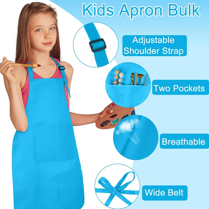 BOUBONI 5 Pcs Kids Apron with 2 Pockets Adjustable Kitchen