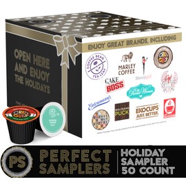 Custom Variety Pack Coffee, Tea, and Hot Chocolate Holiday Winter Sampler - Single Serve Pods for Keurig K-Cup Machines, includes Grove Square and Crazy Cups Hot Cocoa, 50 Assorted Flavors Party Mix