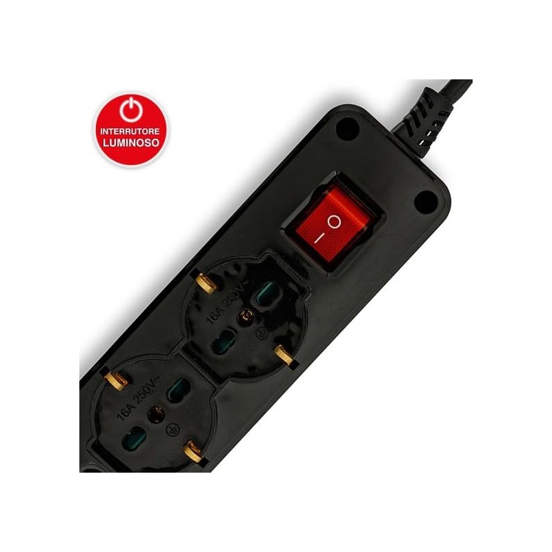 9-way power strip: 3 Schuko sockets + 6 two-value sockets