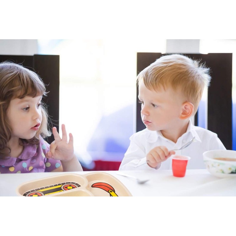 Lightening Kids Plates - 3-Piece Bamboo Toddler Plates Dinnerware Set