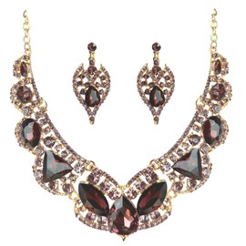 MMonesu Women Jewelry Set Rhinestone Brown Crystal Collar Statement Choker Necklace Teardrop Cluster Dangle Earrings Set for Wedding Party
