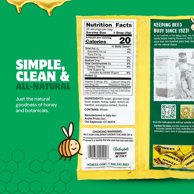 Honees Filled Honey Lemon Cough Drops- Filled with Honey, Menthol,