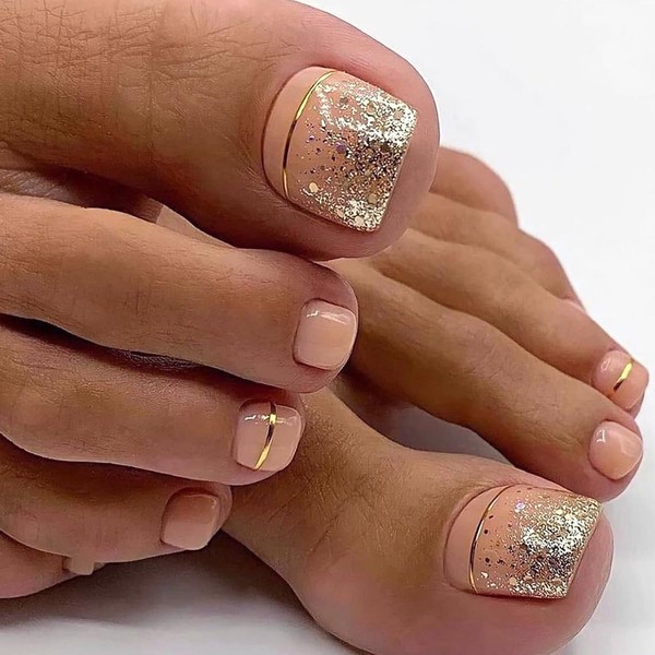 24 Pcs Nude Press on Short Toenails - MINGCHUN Summer