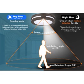 CLOUDY BAY Indoor Outdoor 10inch 5 Color Motion Sensor Light Sensor LED Flush Mount Ceiling Light, 2700K/3000K/3500K/4000K/5000K Selectable, 20W CRI90+ Oil Rubbed Bronze,Dustproof Design,Wet Location