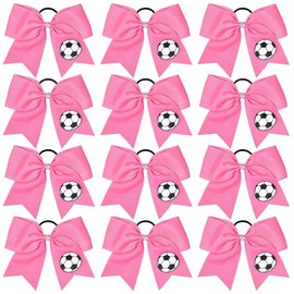 12PCS Soccer Cheer Large Girls Hair Bow Cheerleading Bows Bulk Elastic Band Ponytail Holder for Teen College Football Competition - Color: C