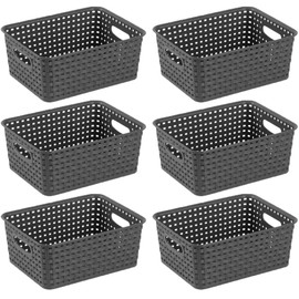 Plastic Storage Baskets 6 Pack,Small Pantry Organization and Storage,Basket Household Organizers,Plastic Baskets with Handles Storage Baskets 10.09"X7.68"X4.01" (Grey Small)