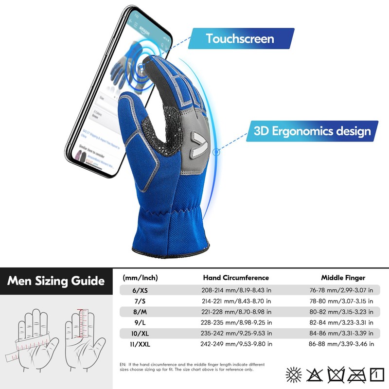 Vgo... Work Gloves Anti-impact Touchscreen in Cowhide, Working Gloves Men