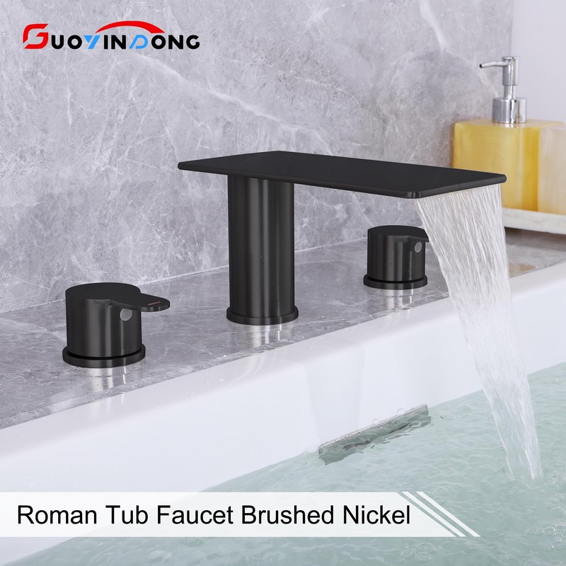 GUOYINDONG Matte Black Roman Tub Faucet, 3 HoleWaterfall Bath Tub