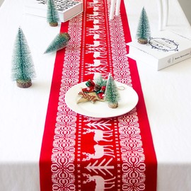 ENTHUR Christmas Table Runners Printed Linen Table Lines for Xmas Holiday Season Home Table Christmas Decoration 12 x 108 Inch