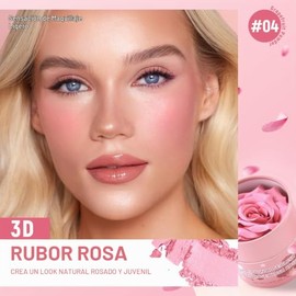 HOSAILY Rubor de pétalos de rosa 3D para mejillas, color crema rosa suave a polvo, rubor de flores, regalo para mujeres, acabado natural nude, rocío b