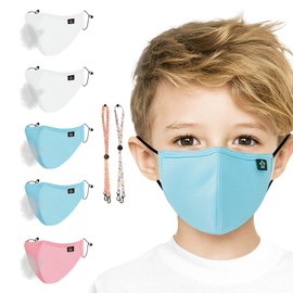 SPRING SEAON Reusable Cloth Face Cover, 5Pcs Waterproof with Lanyard Adjustable Straps and Nose Wire Size S-M