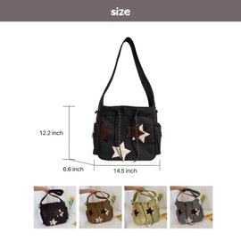 Y2K Star Canvas Messenger Bag, Cute Tote Bags Aesthetic, Small Shoulder Travel Crossbody Bags For Women (Black)