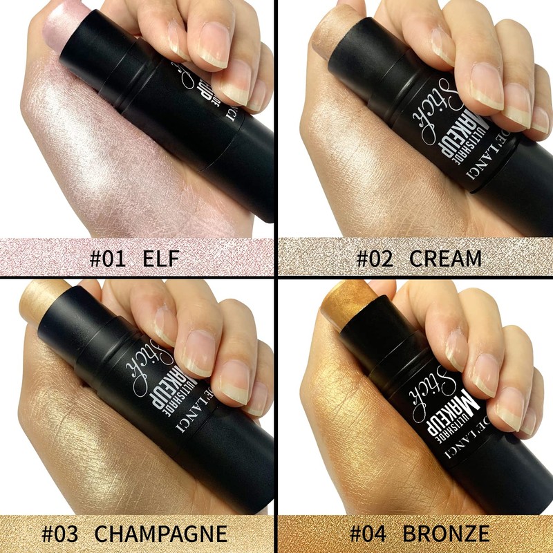 2023 3-in-1 Cream Highlighter Stick with Integrated Brush, Waterproof and