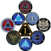 AA 1-Year Crystal & Blue Glitter Sobriety Coin – Black
