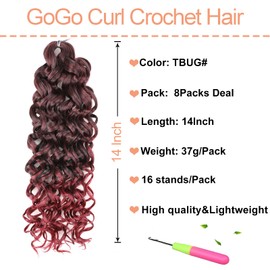 Mscat 14 Inch 8 Packs GoGo Curl Crochet Hair Curly Crochet Hair Beach Curl Water Wave Deep Twist Crochet Braids Synthetic Braiding Hair Extensions for Women TBUG#