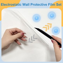 FWUNYVN 2Pcs Electrostatic Wall Protective Film Set with Film Cutter,Clear Contact Paper Peel and Stick,Transparent Static Cling Protective Film Wall Protector for Furniture Door Trash Can 9.84 FT