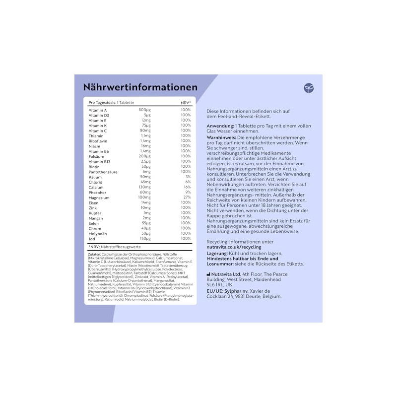 Multivitamins & Minerals, 365 Vegan Multivitamin Tablets, Supply for 1
