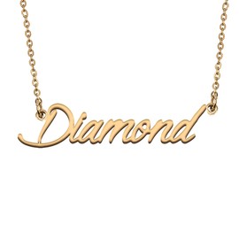 HUAN XUN Letter Script Diamond Name Stainless Steel Pendant Necklace for Mom Women Gifts