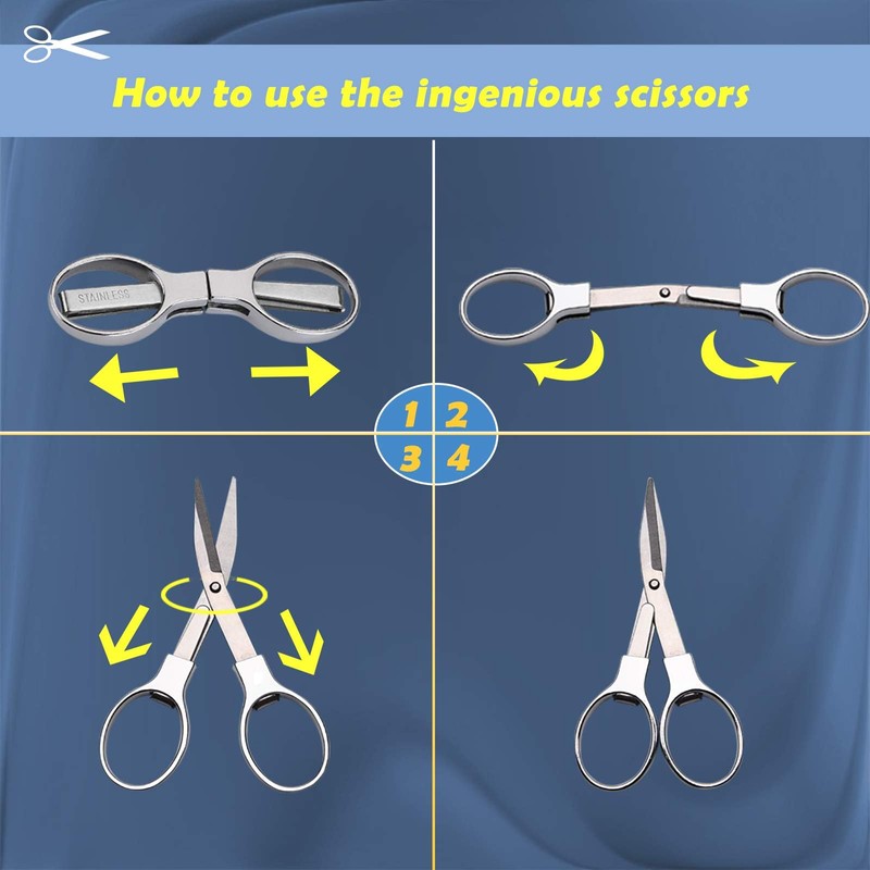 GIVEDOUA 2Pcs Folding Scissors,Safe Portable Travel Scissors,Stainless Steel Telescopic Cutter