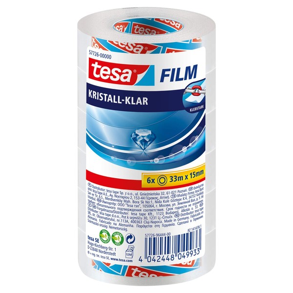 tesafilm kristall-klar - Hochtransparentes, alterungsbeständiges Klebeband mit starker Haftung -