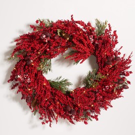 SAFAVIEH Home Collection 30-inch Decorative Artificial Red Berry & Pine Wreath LED Light (Fully Assembled)