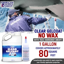 Fiberglass Supply Depot Clear Gelcoat Without Wax – UV-Resistant Marine Gelcoat for Interior & Exterior Use – Gallon Kit with 60cc MEKP Hardener
