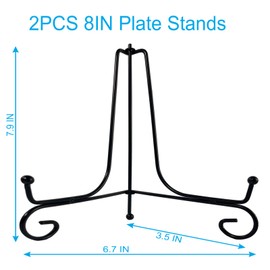 HENABLE 2PCS Premium Black Iron Plate Stands for Display 8 Inch, Decorative Solid Metal Plate Holders for Displaying, Mini Easel, Frame, Book, Card, Plaque, Bowl, Picture Stands for Display