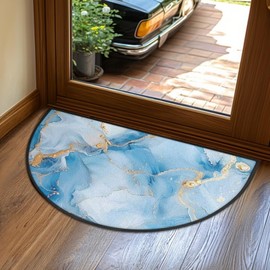 YUVAMAGIMO Blue Marble Print Half Round Rugs Indoor Entrance Xmas Door Rug 30" x 18" Absorbent Quick Drying Half Circle Doormat Floor Mat for Christmas Kitchen Bathroom Front Door Patio