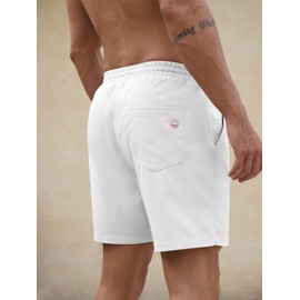 PLEPAN Mens 5 Inch Linen Shorts - Casual Elastic Waist Drawstring Summer Beach Shorts with Pocket White X-Large