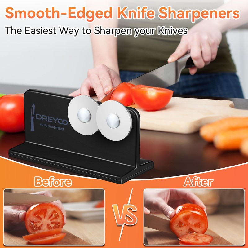 Dreyoo Cutlery Pointed Edge Knife Sharpener, Double Sided Stainless Steel