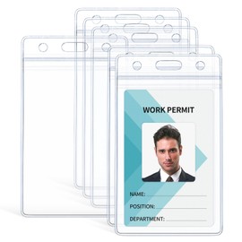 Pawfly 6 Pack Vertical ID Card Badge Holder Waterproof Clear Card Sleeve Case Cover Heavy Duty Card Protector Pouch with Resealable Zip for Proximity Key Card Driver’s License and Credit Card