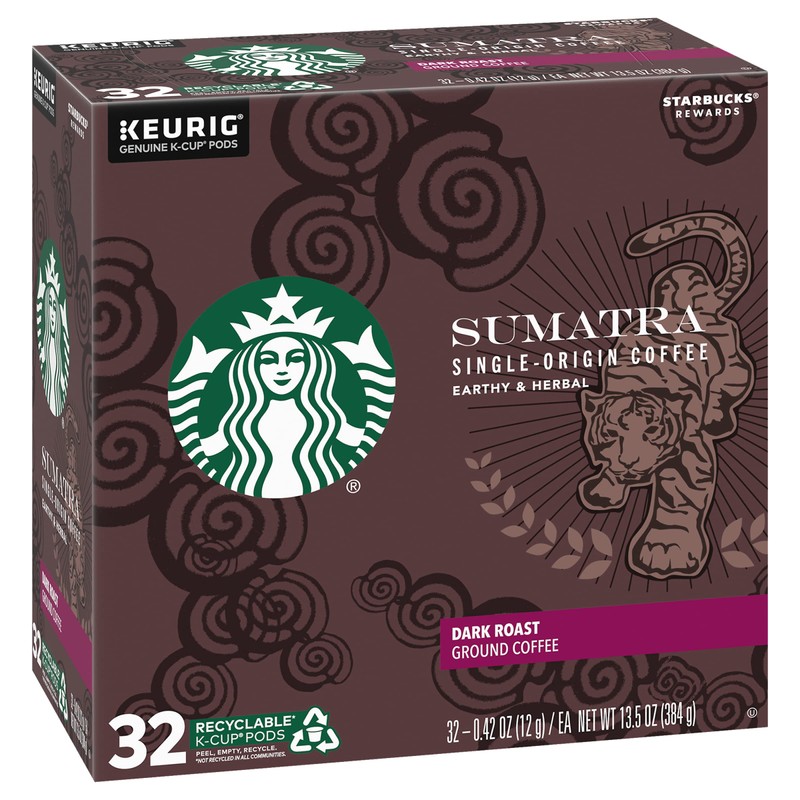 Starbucks Coffee K-Cup Pods, Sumatra Single-Origin Coffee, Dark Roast Ground