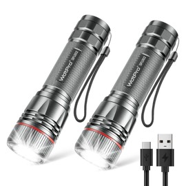 WdtPro Rechargeable Flashlights High Lumens, 2 Pack 10H Long Lasting Super Bright EDC Flashlight, LED Mini Tactical Flash Lights for Camping Emergency, Drop & Water Resistant Grey(Battery Included)