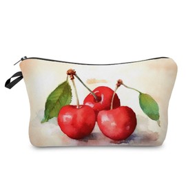 Livel lhood Watercolor Cherry Makeup Bag Cute Small Organizer Zipper Pouch Watercolor Cherries Cosmetic Bag Birthday Present for Cherry Lovers Women Friends