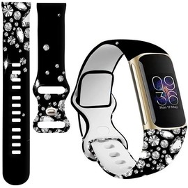 BOSPFJG Sport Bands Compatible with Charge 6 /Charge 5 for Women Men,Soft Waterproof Replacement Straps Wristbands for Charge Advanced Fitness Tracker(Fallen Shining Diamonds)