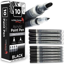 10 Black Acrylic Paint Pens, Double Pack of Both Extra Fine and Medium Tip Paint Markers, for Rock Painting, Mug, Ceramic, Glass, and Fabric Painting, Water Based Non-Toxic and No Odor