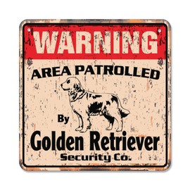 Golden Retriever Vintage Security Sign Area Patrolled Guard Warning pet Dog pet Owner Gift Rigid Plastic | Indoor/Outdoor | 12" Wide