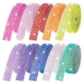 LYXMYGS 10-Yard Bedazzling Strips, 5-Rows Rhinestone Ribbon Self Adhesive,10-Rolls Rhinestone Strips for DIY Craft, Rhinestones for Crafting, Home Decor and Special Events, 10 Colors, 0.45inch Width