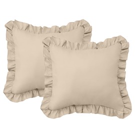 LINENOVA Ruffled Pillow Cases Set of 2 - European Size 65×65cm - Ultra Soft Microfiber 2000TC Pillowcase - Pillow Cover with Envelope Closure - Warm Sand