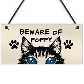 RED OCEAN BEWARE OF CAT Sign Hanging Home Decor Plaque Cat Sign Cat Lover Gift For Family