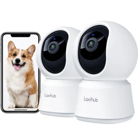 Arenti Laxihub 360° View 2K Pet Camera with Phone App 2 Pack, Indoor Security Camera, Baby Monitor, Motion Tracking, Pan/Tilt, Night Vision, Two-Way Audio, Works with Alexa (P2T 2PC)