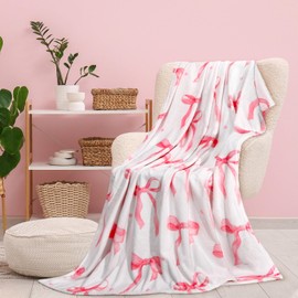 Jansun Bow Blanket Pink Bows Soft Throw Blanket Cute Bow Preppy Stuff Lightweight Aesthetic Plush Preppy Room Decor for Sofa Couch Travel Bed Gift, 50 inches x 60 inches