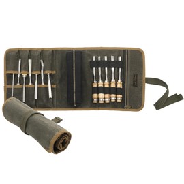 Tool Organisation Roll, Heavy Duty 16 oz Waxed Canvas Tool Roll with 1 Removable Zip Pocket & 7 Tool Slots - Tool Storage Bag for Mechanics Plumbers Truckers