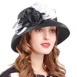 VECRY Womens Tea Party Church Baptism Wedding Derby Dressy Hat (Black/White)
