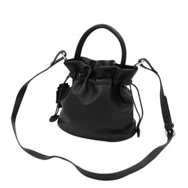 Premium Soft Vegan Leather Top Handle Bucket Bag Handbag Shoulder Crossbody, Black