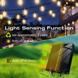 Solar String Lights for Outside Outdoor String Lights Patio Lights Outdoor Lights for Patio Solar Lights Outdoor Waterproof 34ft with 15 S14 Bulbs Shatterproof Solar Powered and Type C Charging