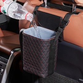 Car Trash Can / Car Garbage Bin / Black / Car Lid, Waterproof, Multi-functional, Storage, Backseat Use, Accessories, Convenient Goods, Premium Leather, Black, Travel