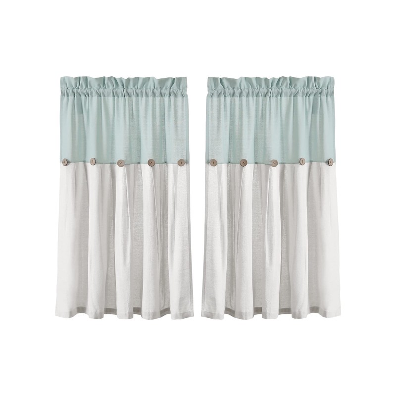 Lush Decor Linen Button Farmhouse Kitchen Tier Curtain Set, Pair,